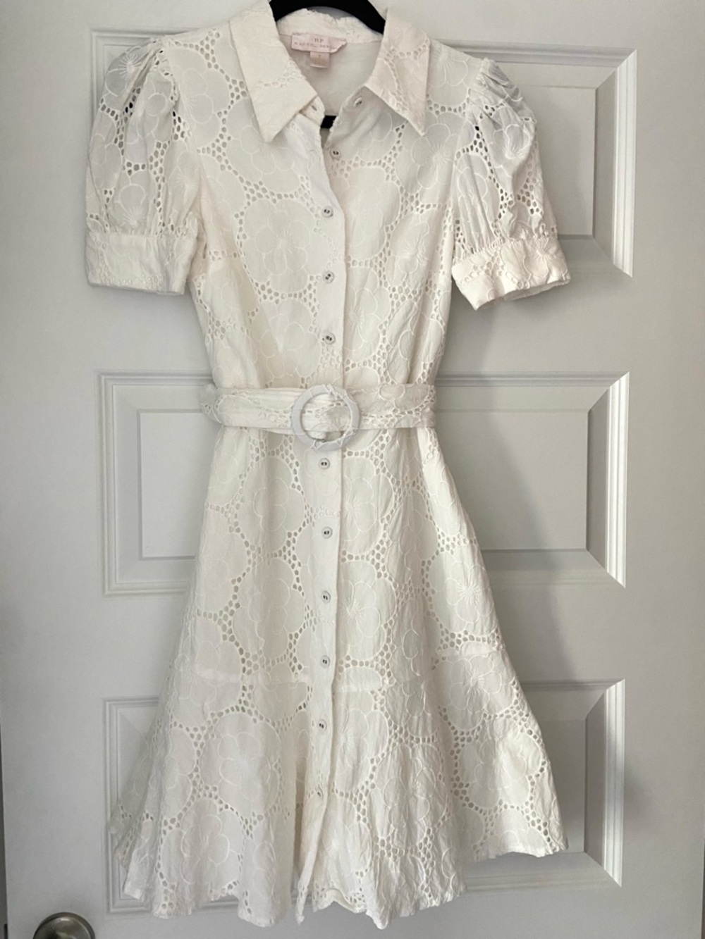 Rachel Parcell White Floral Eyelet Puff Sleeve Midi Dress - Size S